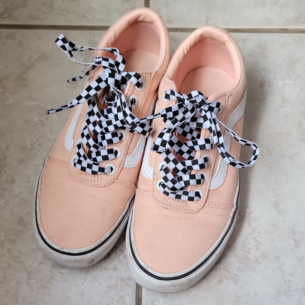 Peach Canvas Sneakers with Checkered Laces
